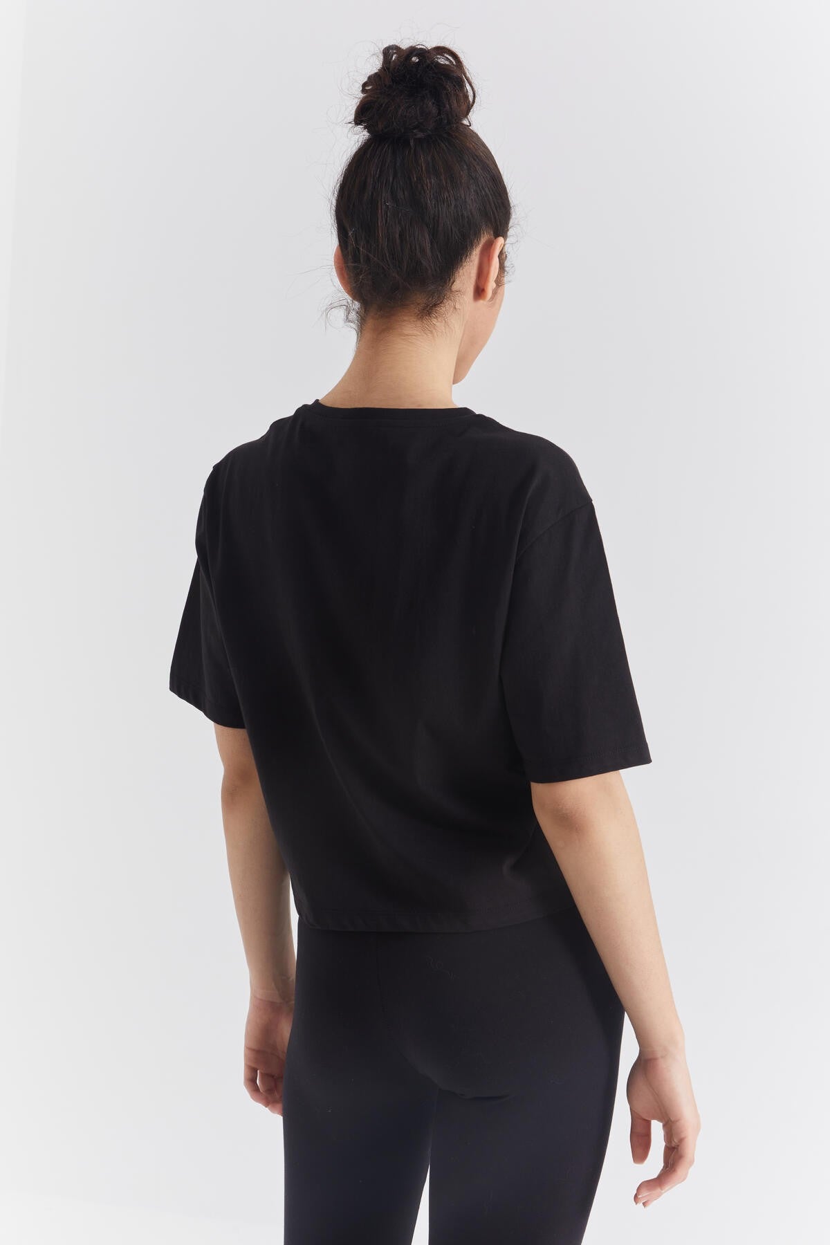 Black Color Printed Letter O Collar Women's Oversize T-Shirt - 97212