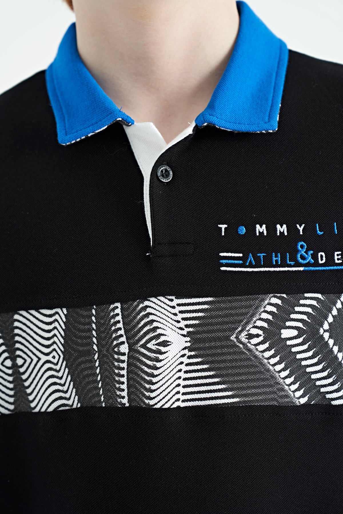 Black Striped Print Detailed Polo Collar Standard Cut Boys T-Shirt - 11162