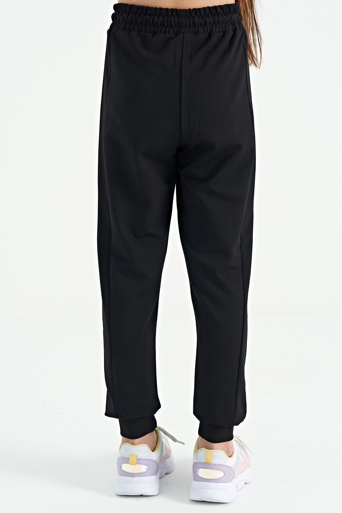 Black Side Embroidered Laced Standard Fit Jogger Girls Tracksuit Bottom - 75123
