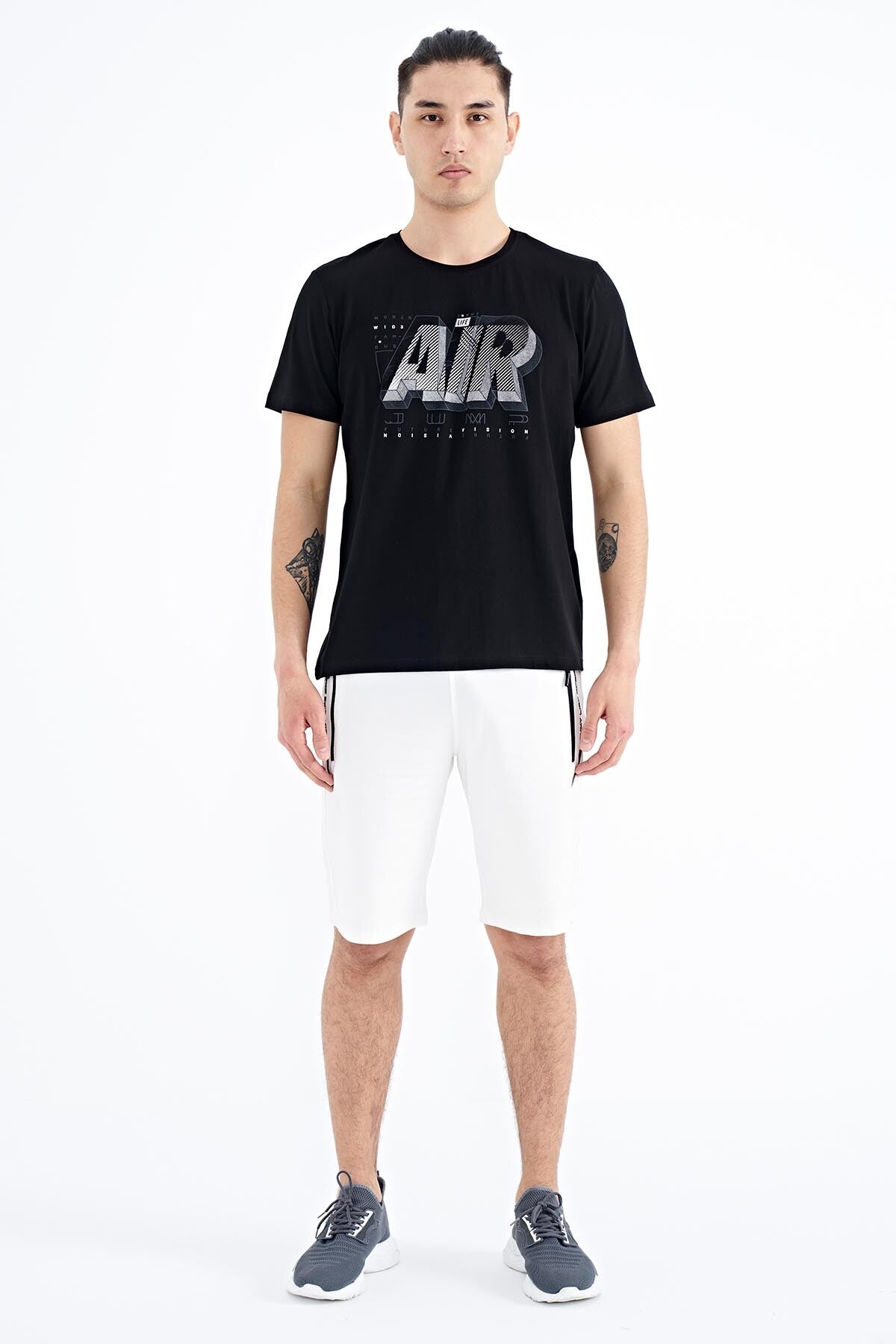 Black Print O Collar Standard Fit Men's T-Shirt - 88199