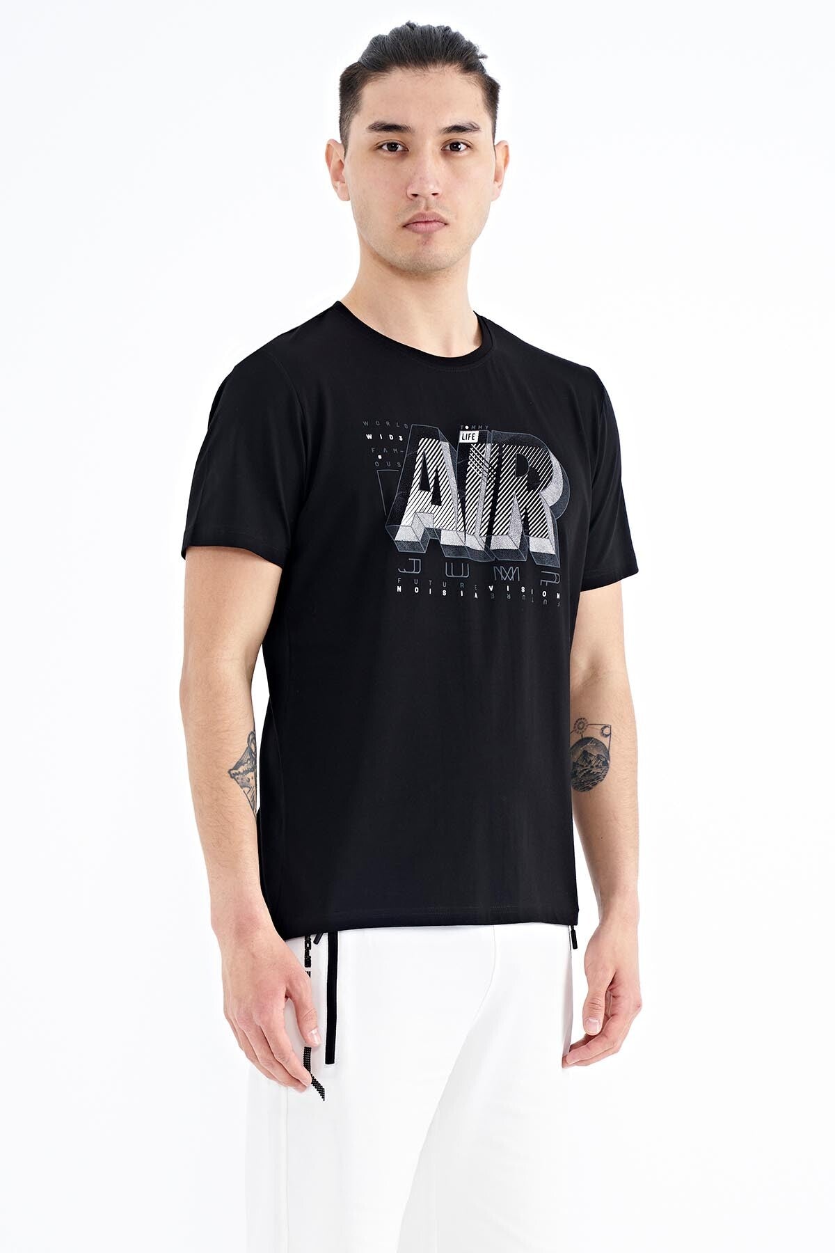 Black Print O Collar Standard Fit Men's T-Shirt - 88199