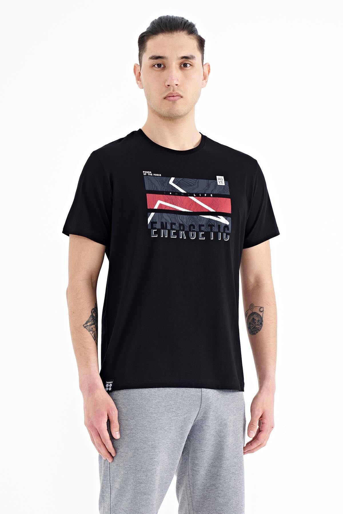 Black Print O Collar Standard Fit Men's T-shirt - 88201