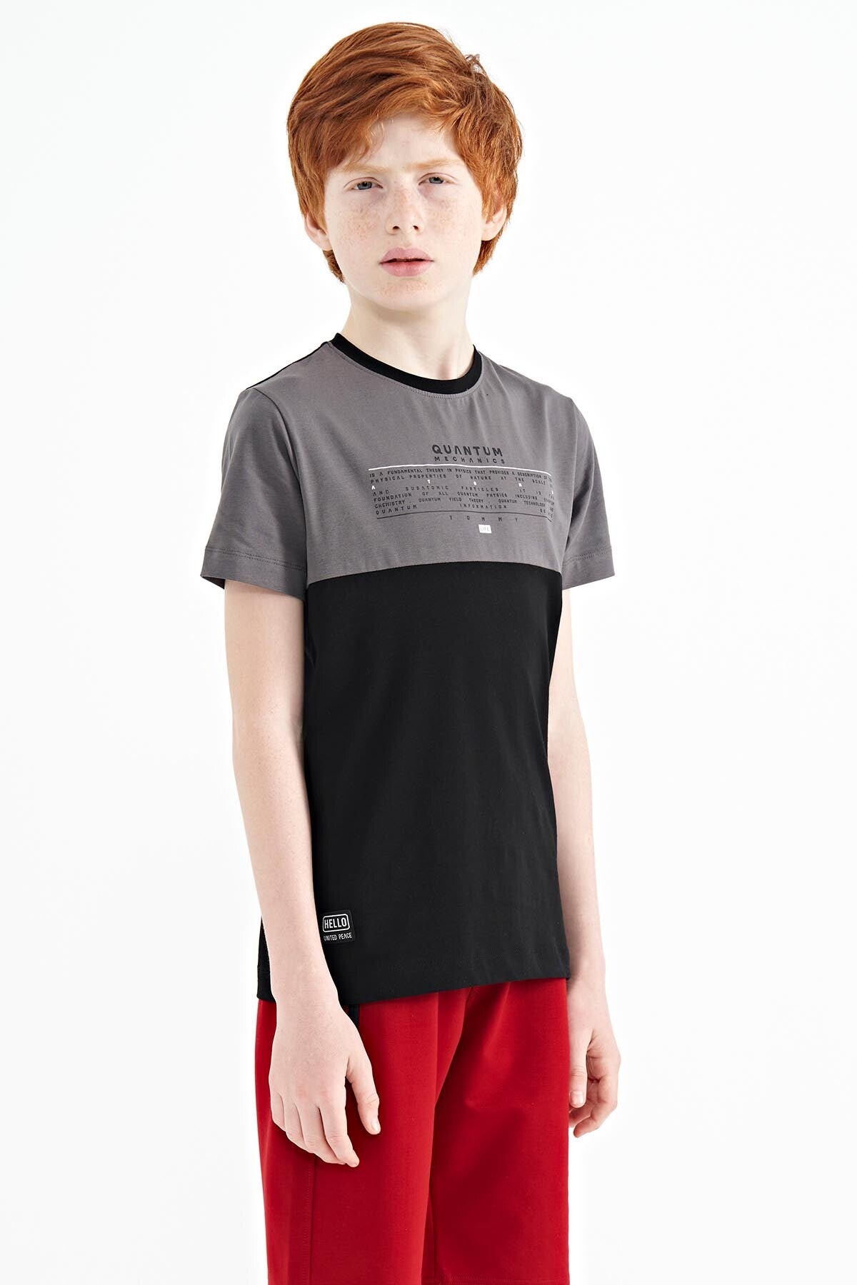 Black Print Color Block Standard Fit O Collar Boys T-Shirt - 11134