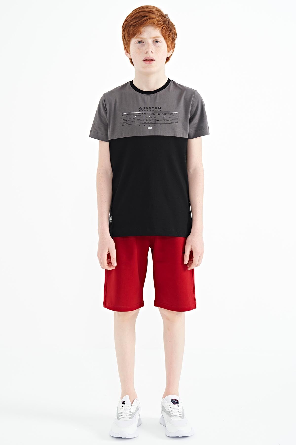 Black Print Color Block Standard Fit O Collar Boys T-Shirt - 11134