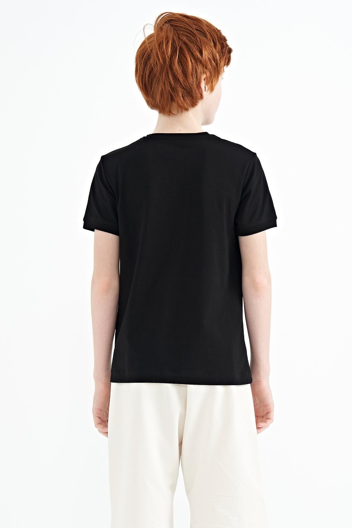 Black Print Standard Fit O Neck Boys T-Shirt - 11098