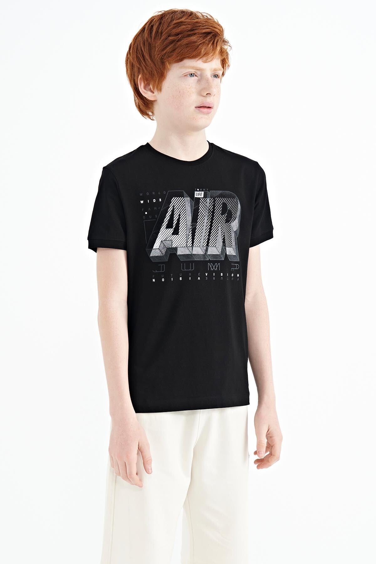 Black Print Standard Fit O Neck Boys T-Shirt - 11098