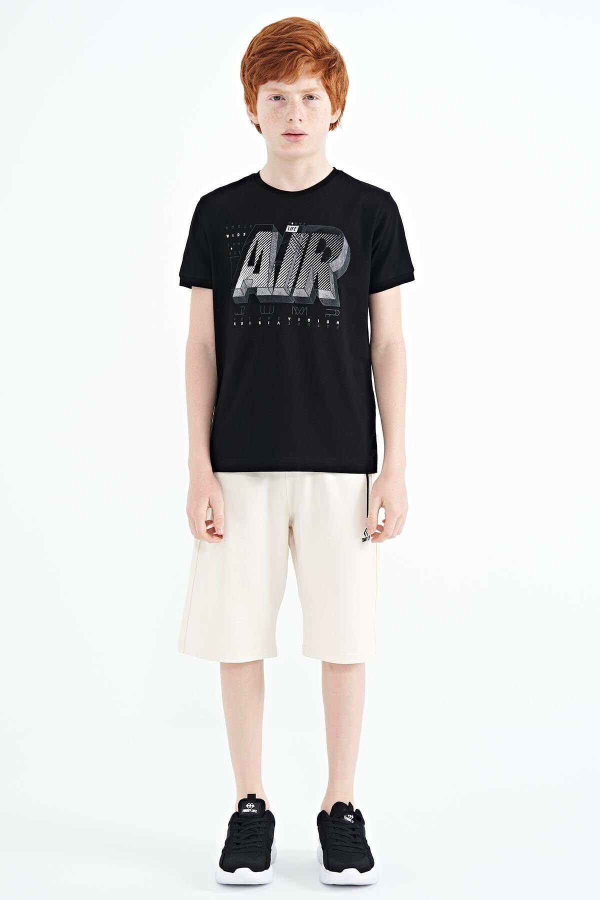 Black Print Standard Fit O Neck Boys T-Shirt - 11098