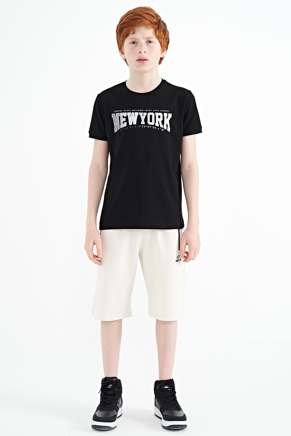 Black Print Standard Fit O Neck Men's Kids T-Shirt - 11105