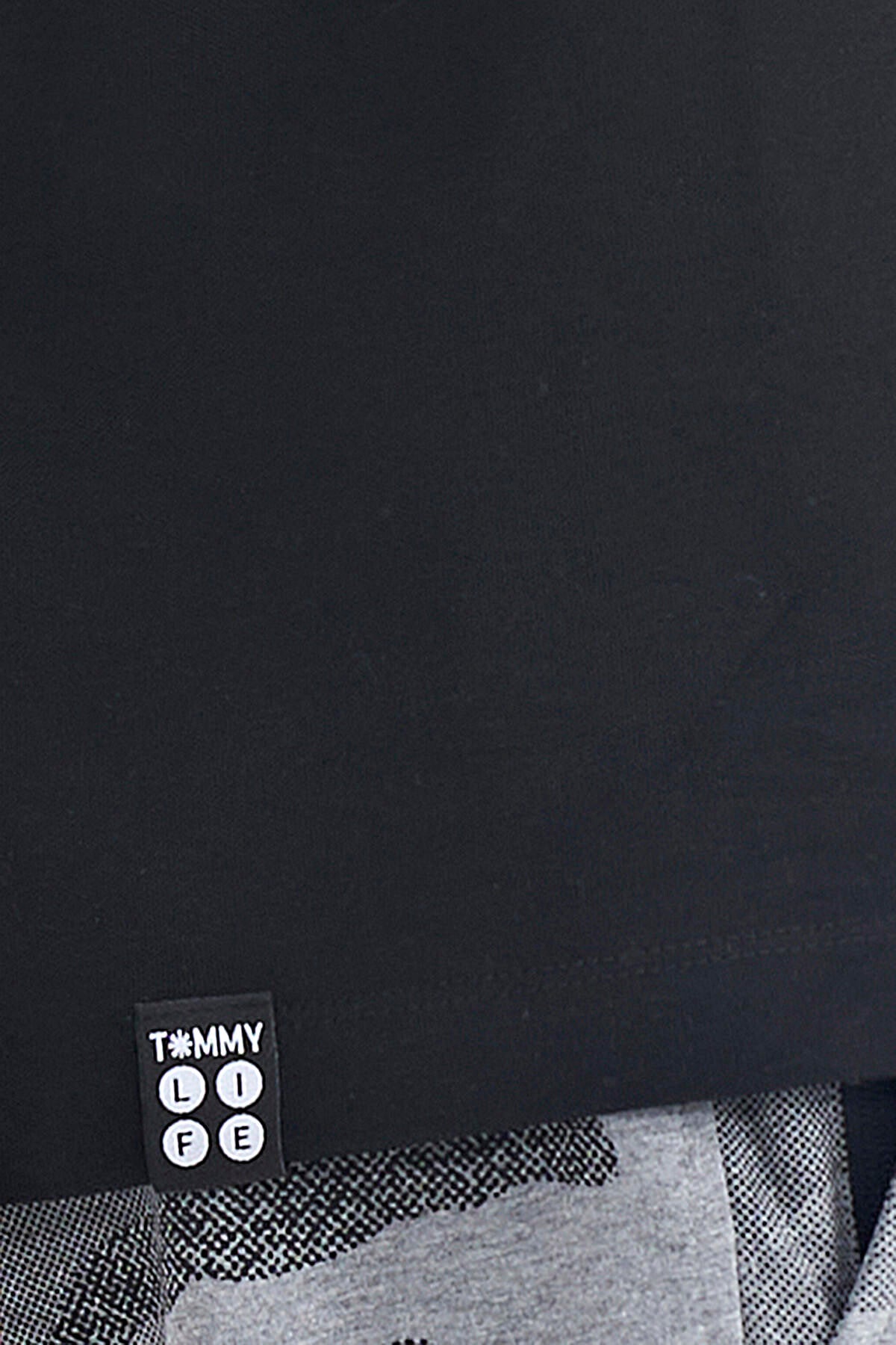 Black Embroidered Oversize O Collar Men's T-Shirt - 88178