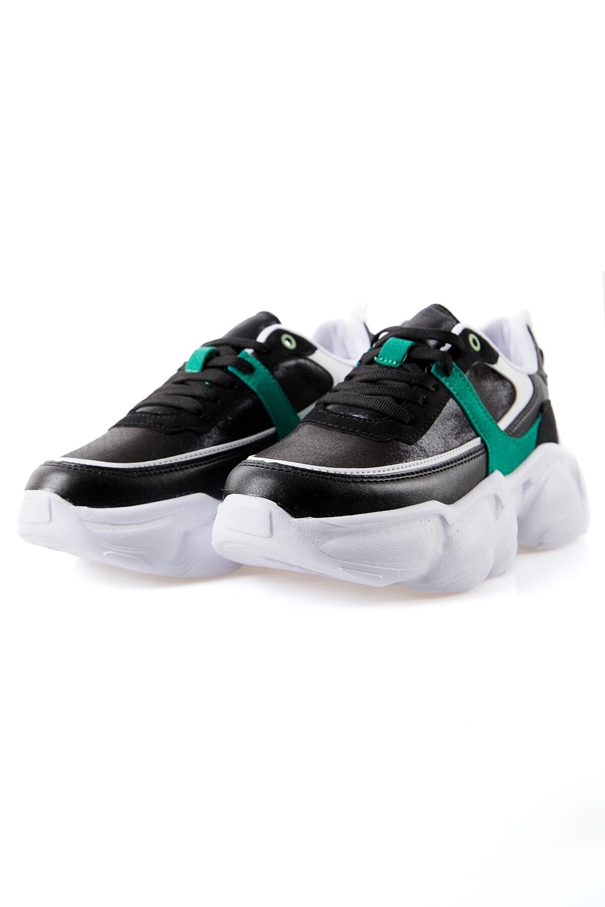 Black - Green High Platform Laced Color Gradient PU Leather Women's Sports Shoes - 89206