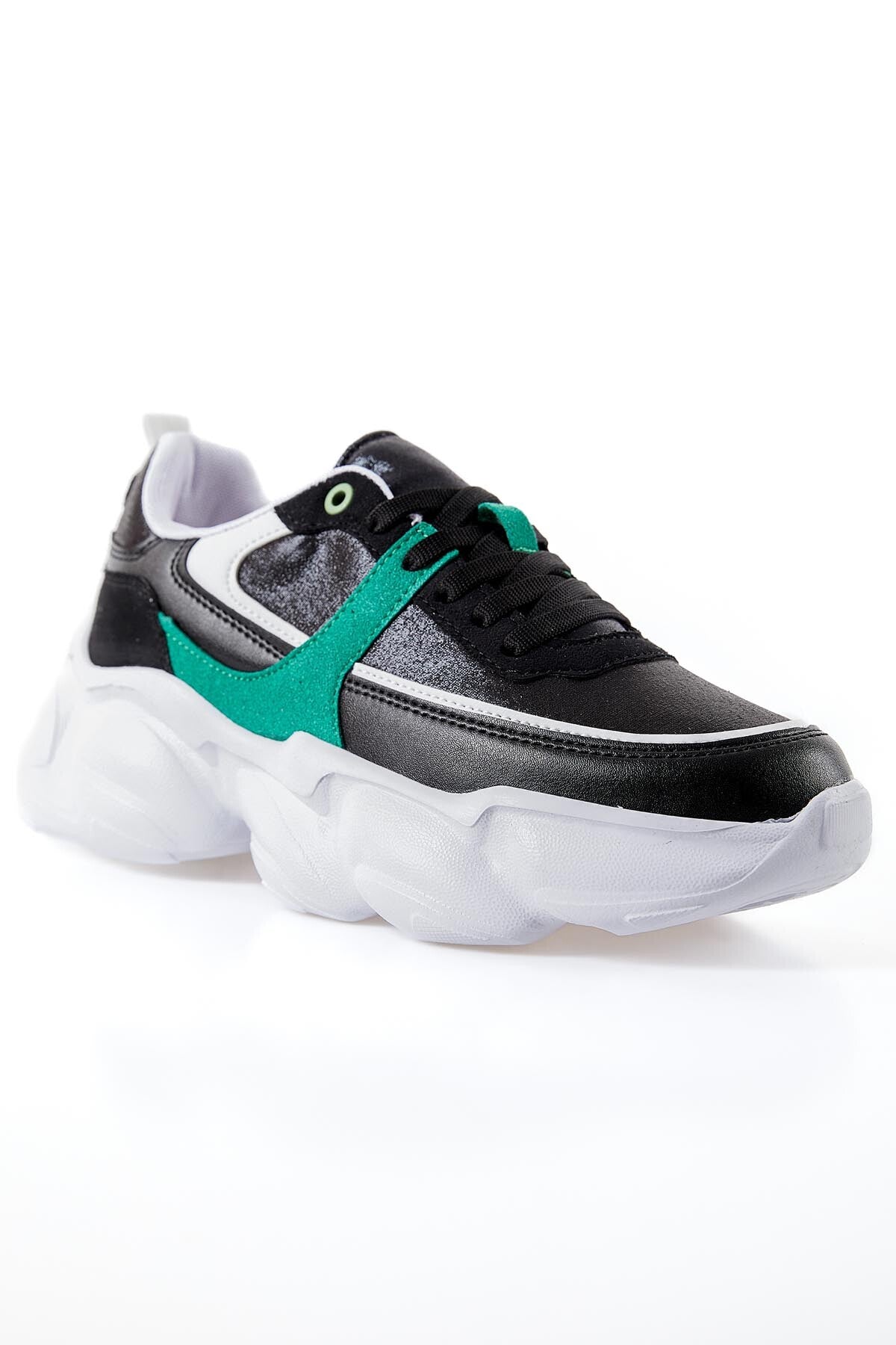 Black - Green High Platform Laced Color Gradient PU Leather Women's Sports Shoes - 89206