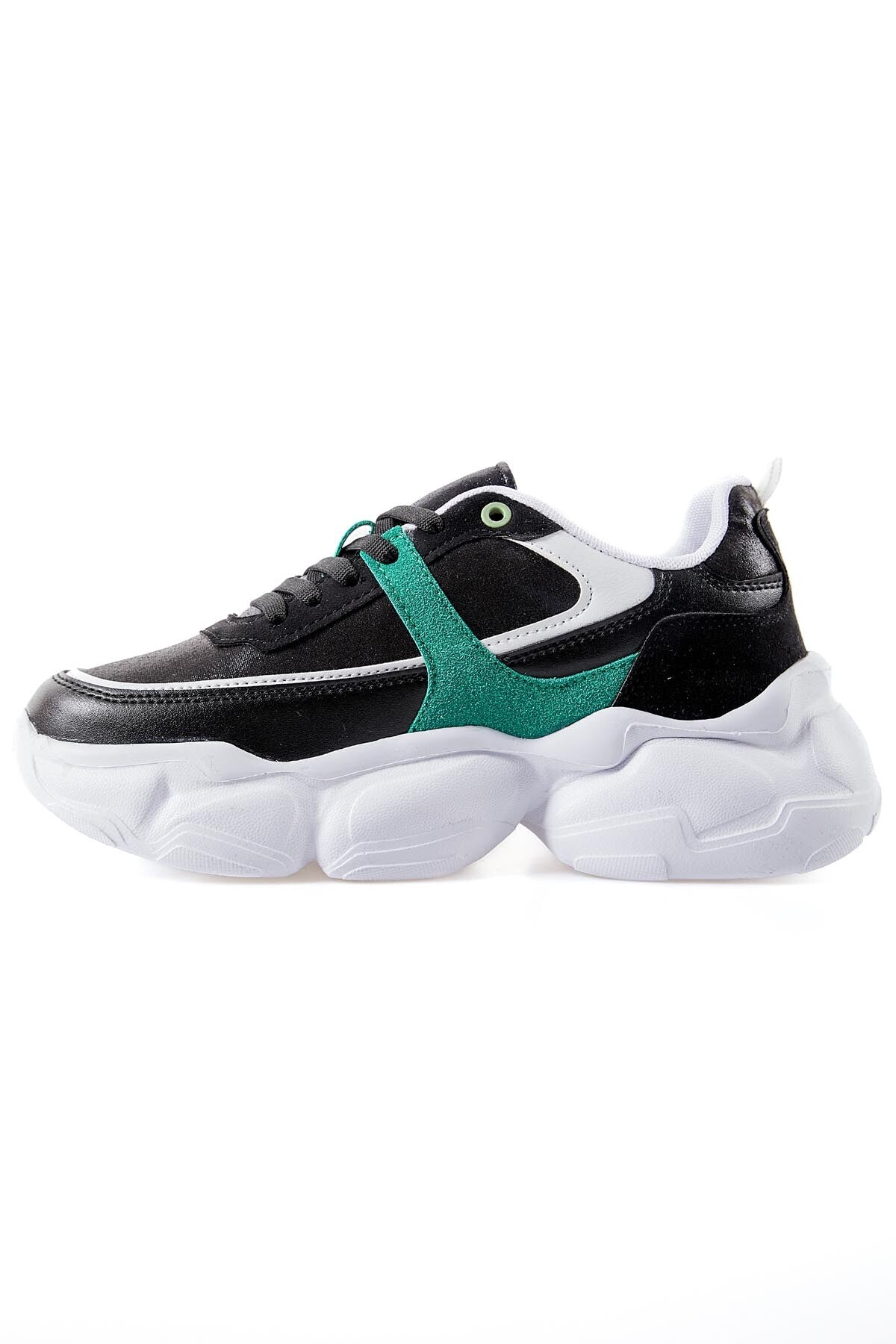 Black - Green High Platform Laced Color Gradient PU Leather Women's Sports Shoes - 89206