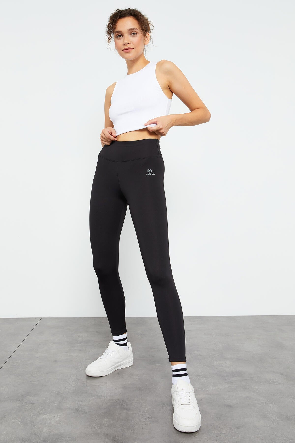 Black High Waist Stretch Slim Fit Skinny Leg Women Tights - 94545
