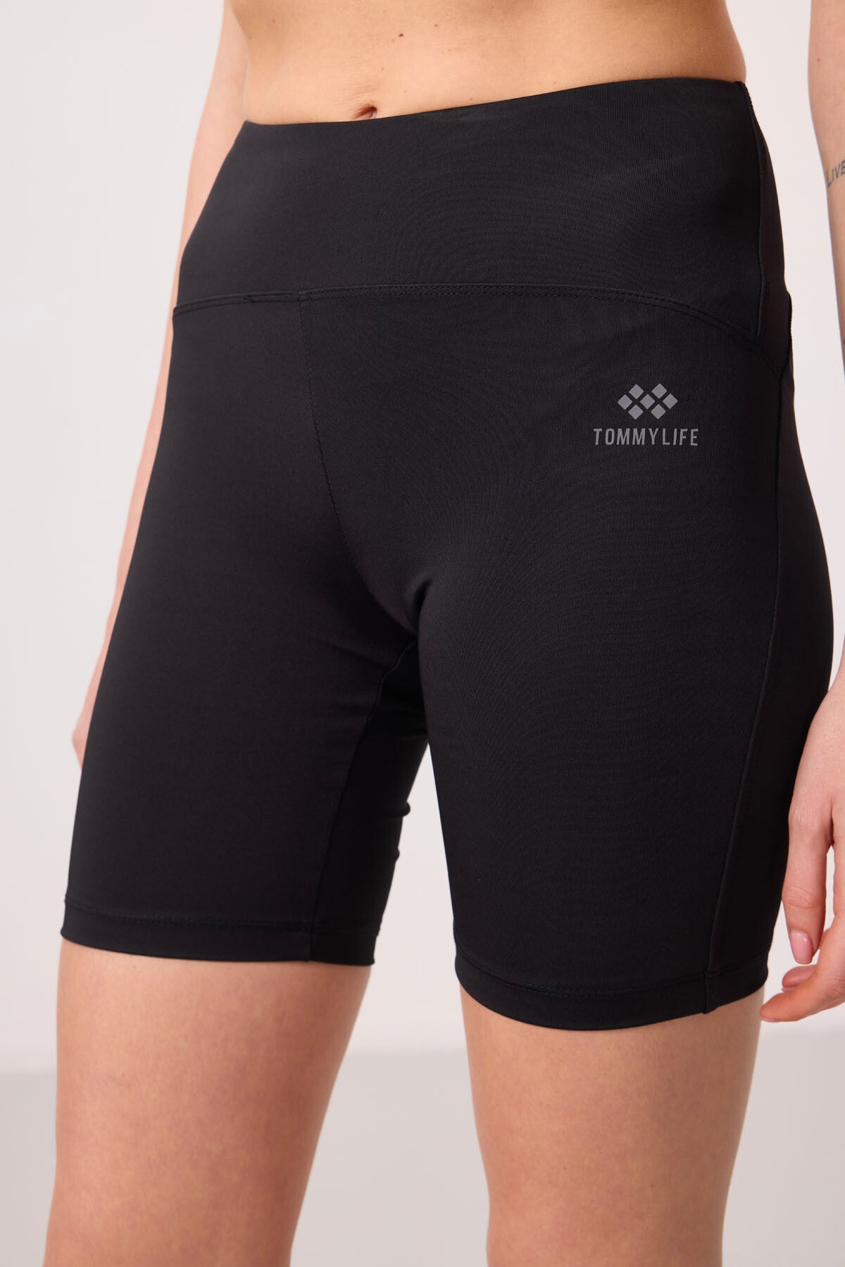 Black High Waist Wrap-up Short Biker Women's Tights - 91007
