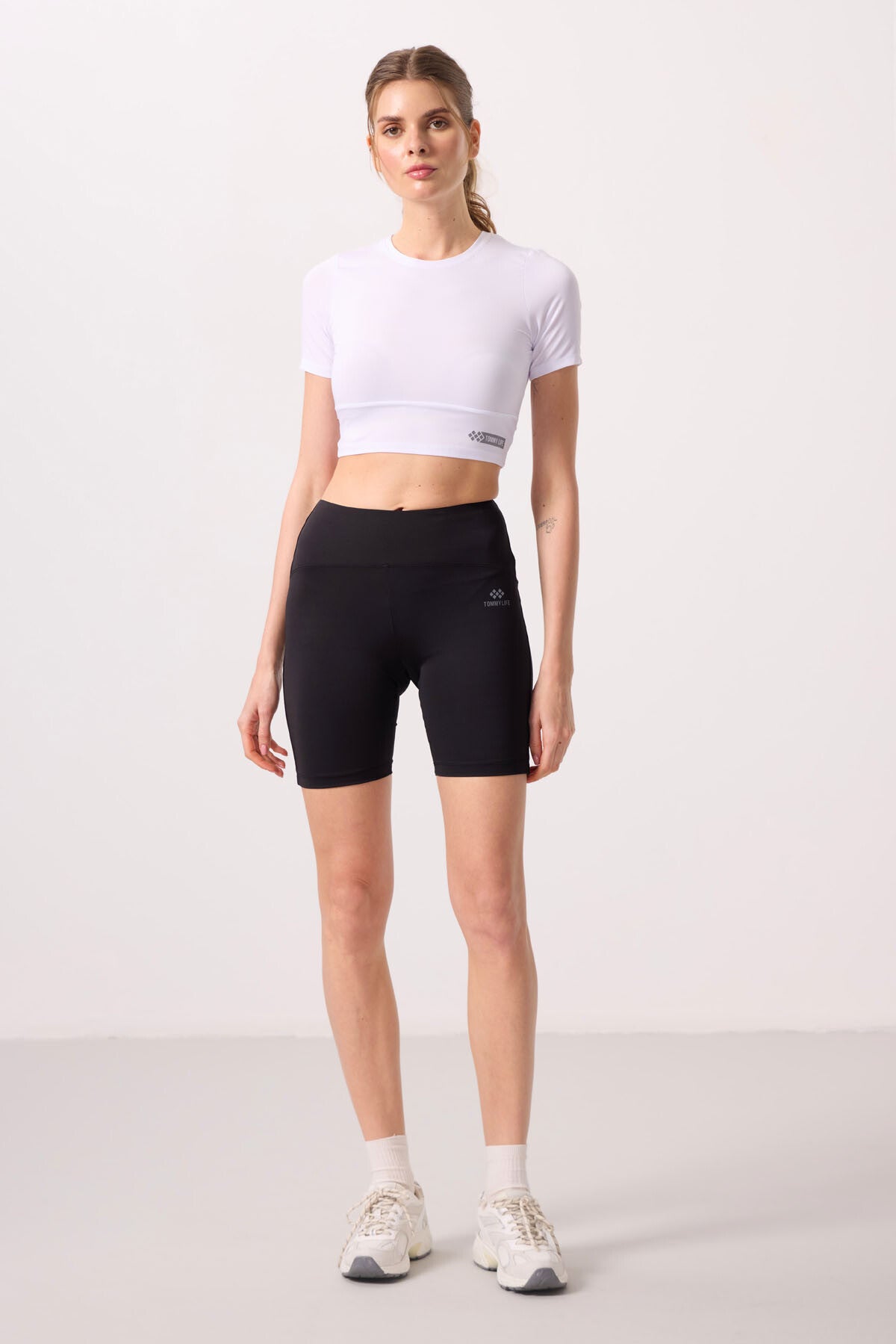 Black High Waist Wrap-up Short Biker Women's Tights - 91007