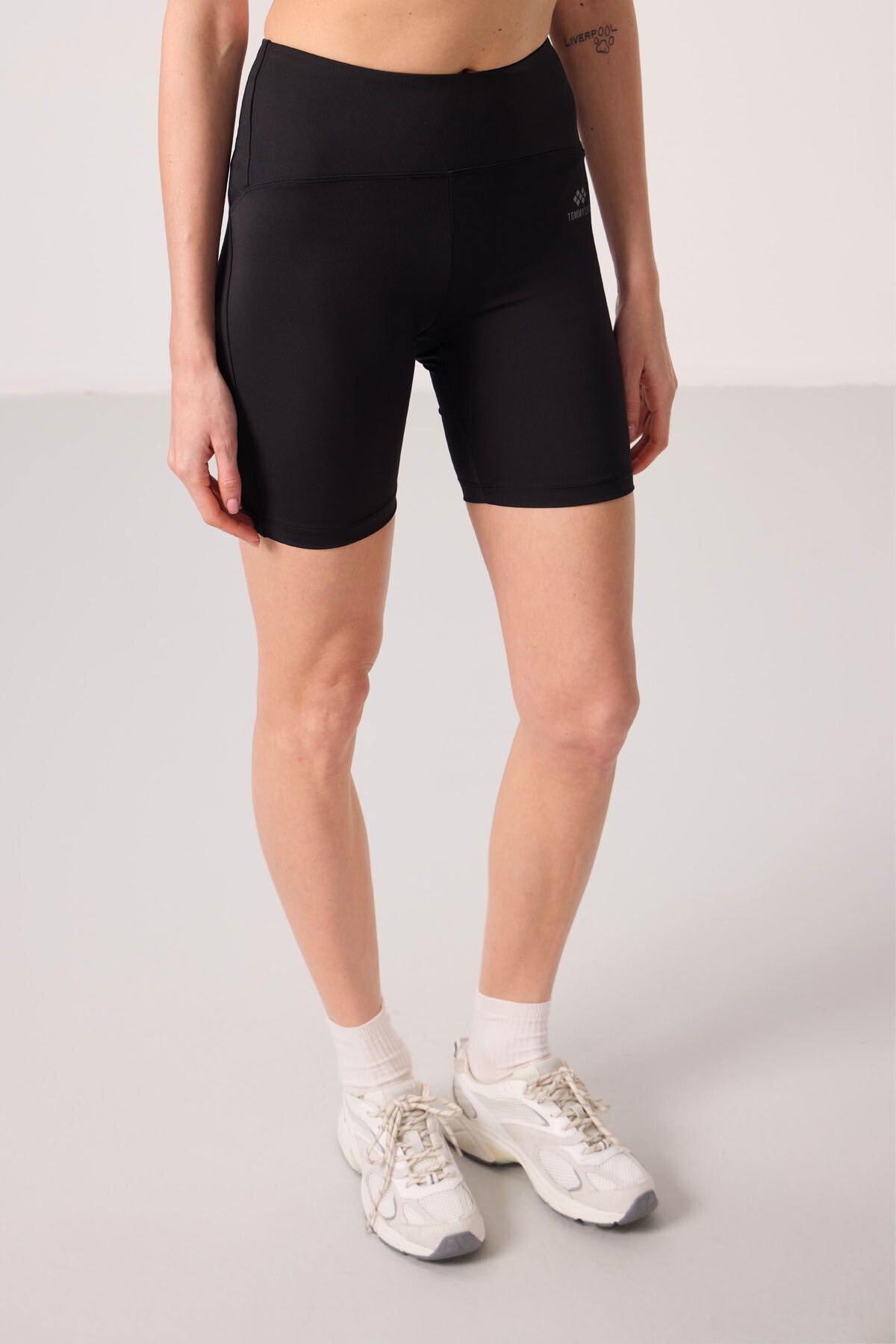 Black High Waist Wrap-up Short Biker Women's Tights - 91007