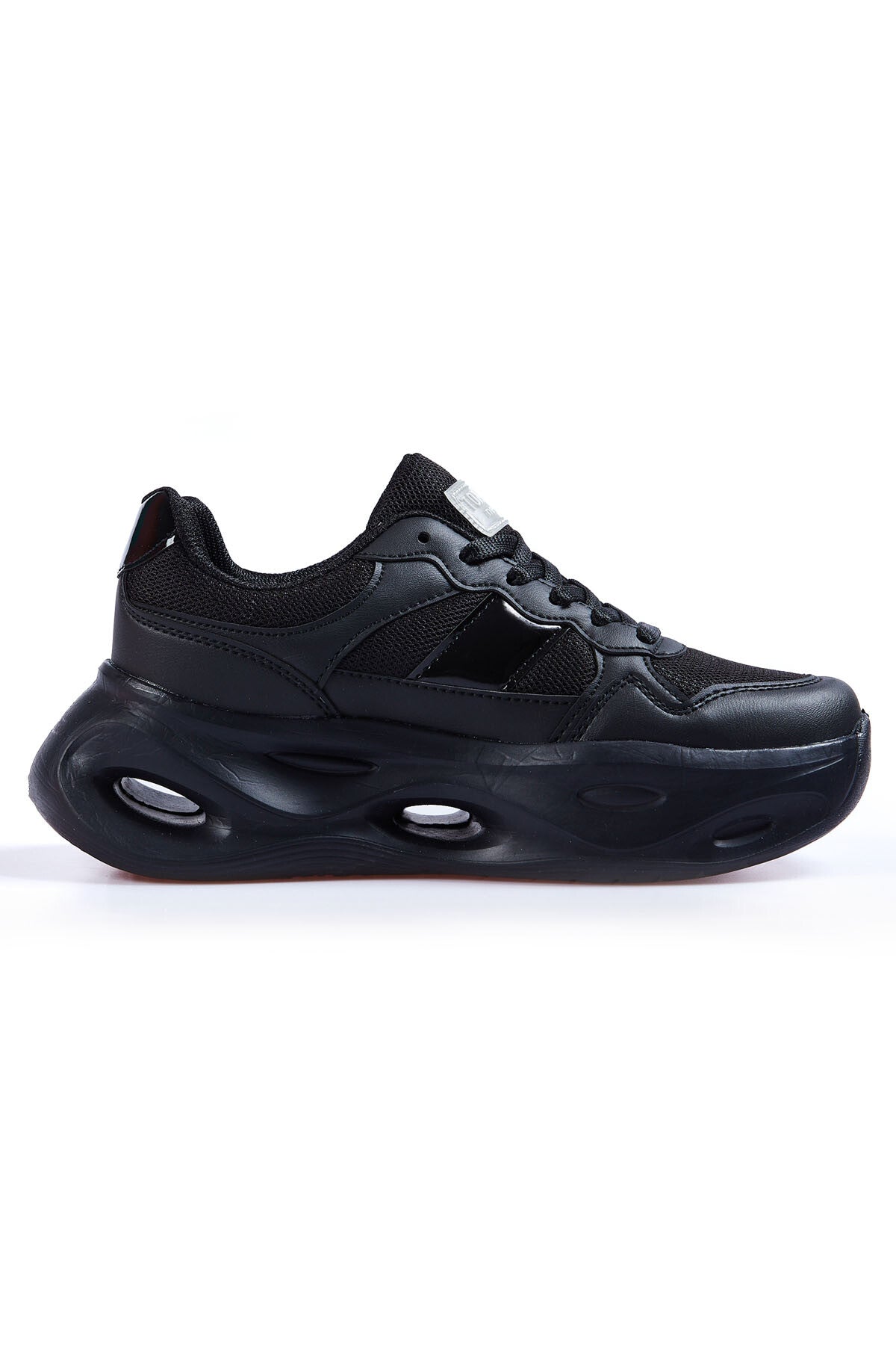 Black High Sole Laced Detail Women's Sports Shoes - 89106