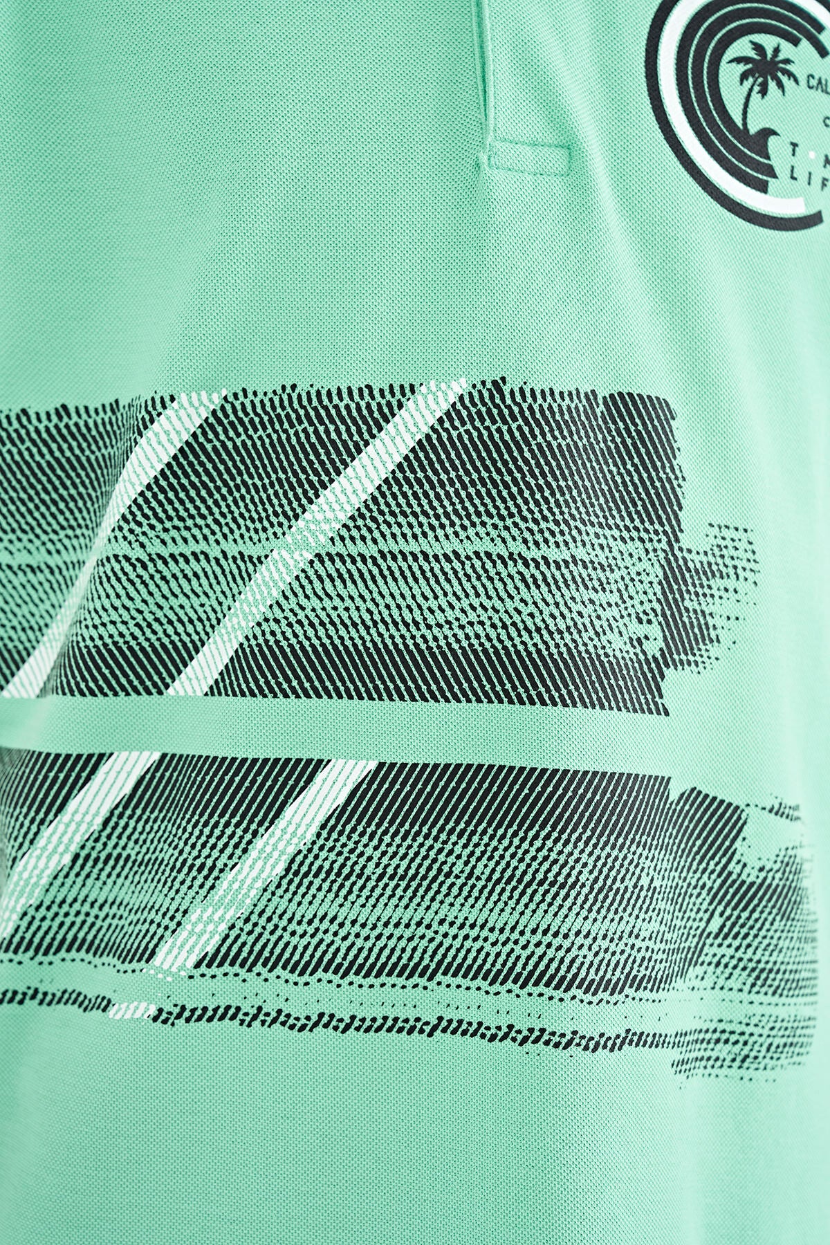 Olive Green Print Detailed Polo Collar Standard Fit Boys T-Shirt - 11094
