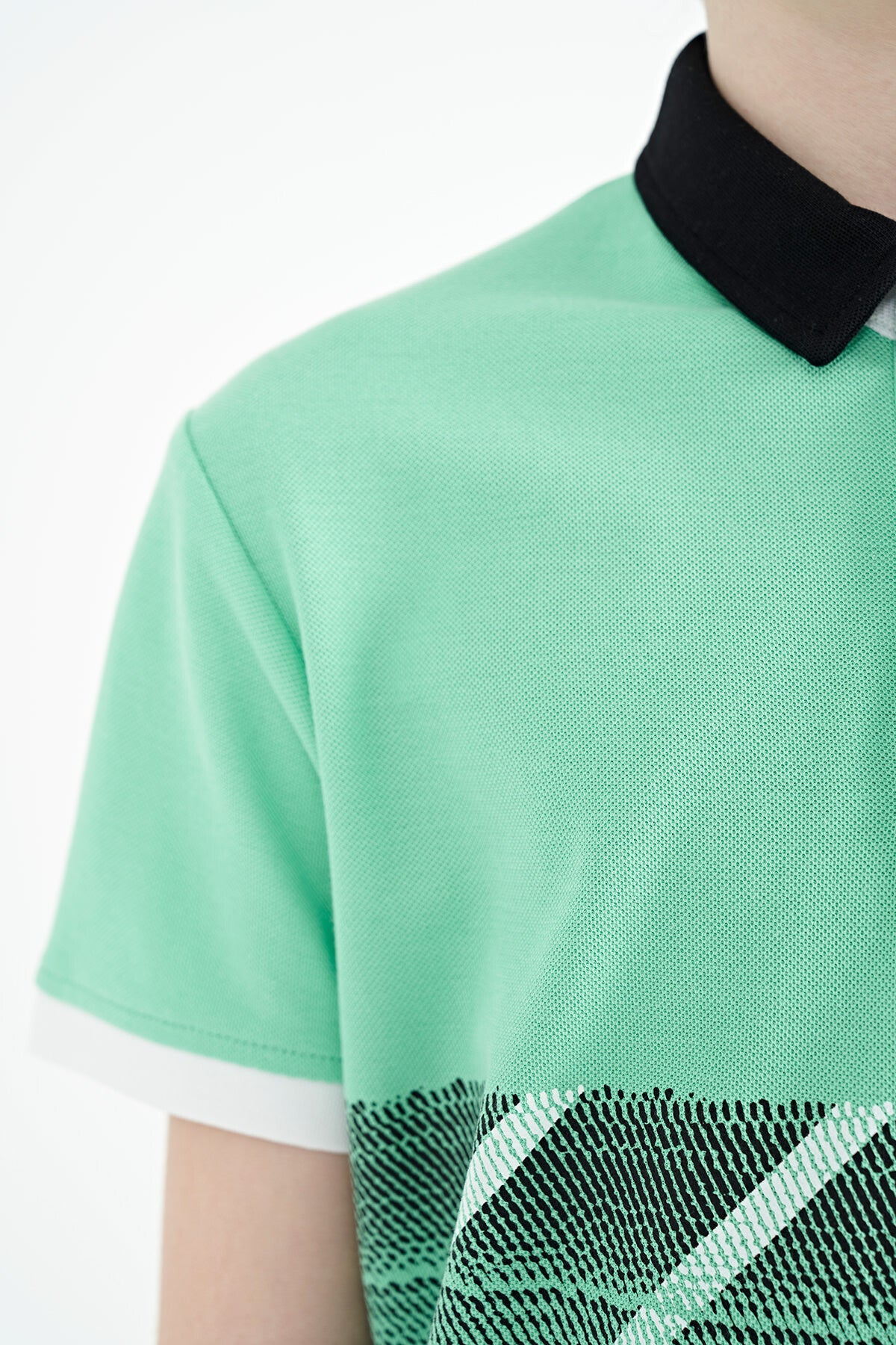 Olive Green Print Detailed Polo Collar Standard Fit Boys T-Shirt - 11094