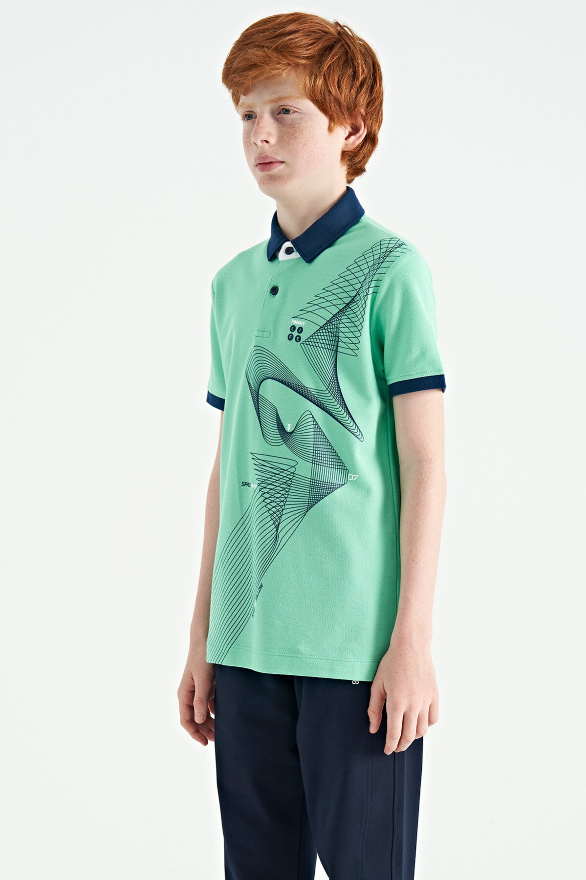 Print Detailed Standard Cut Polo Collar Boys' T-Shirt - 11164