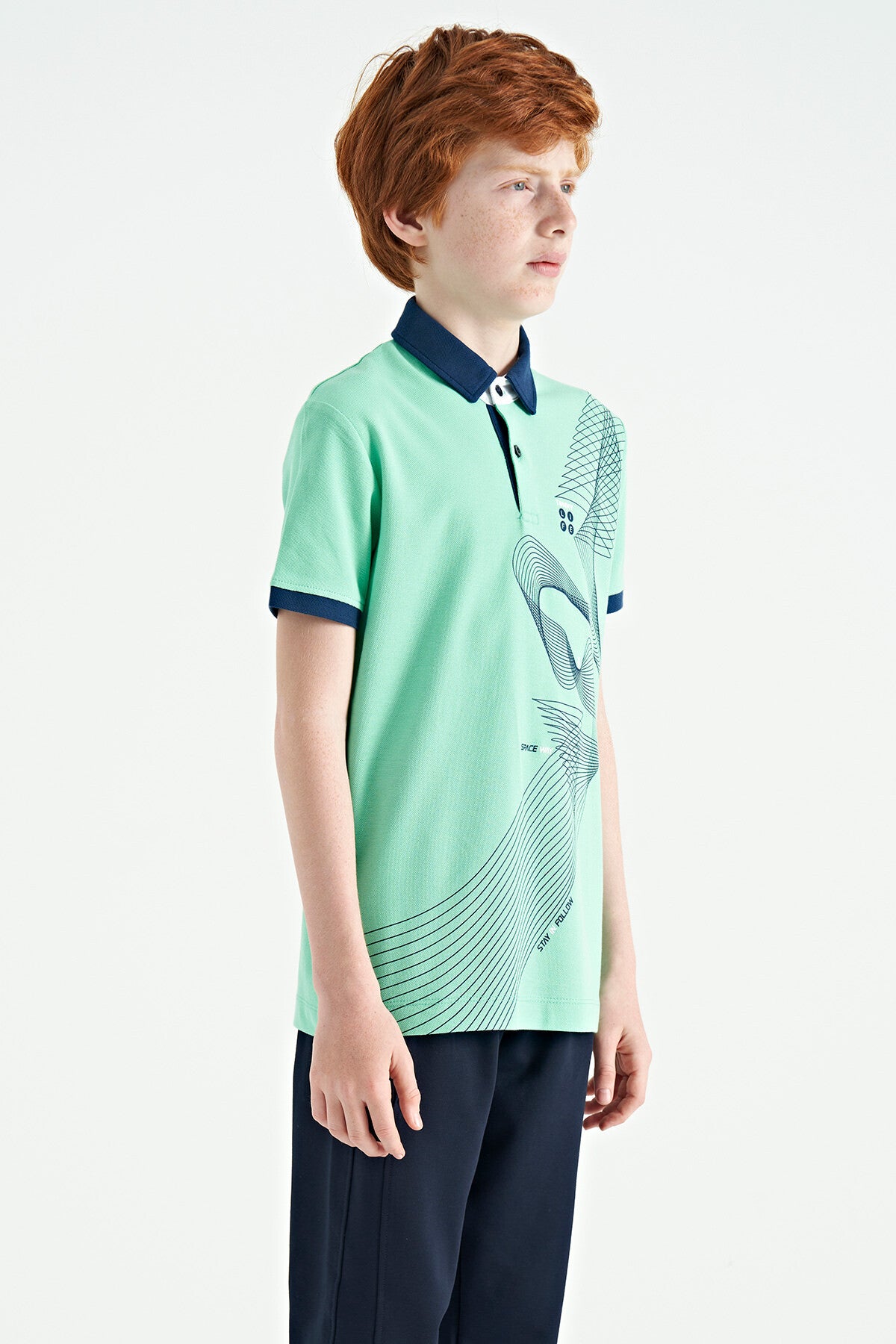 Print Detailed Standard Cut Polo Collar Boys' T-Shirt - 11164