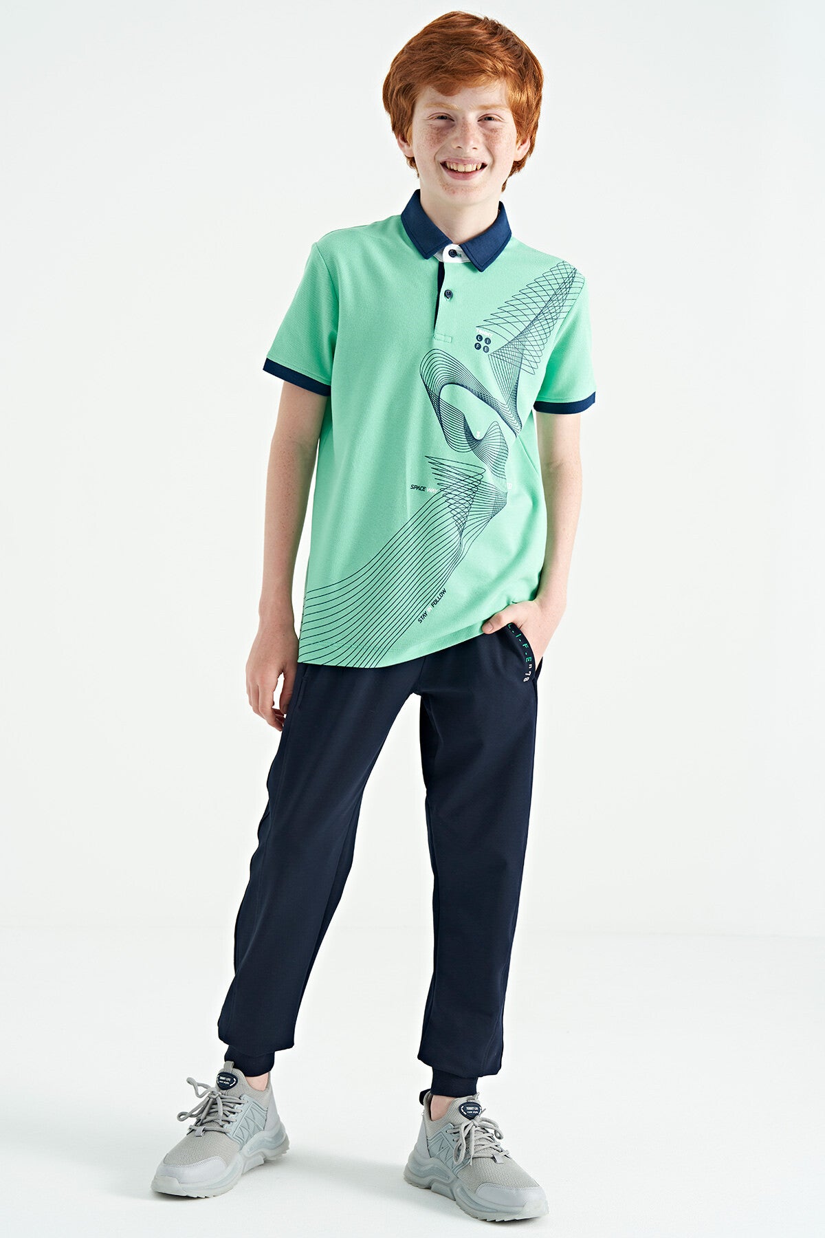 Print Detailed Standard Cut Polo Collar Boys' T-Shirt - 11164