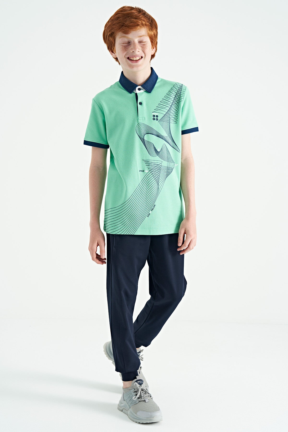 Print Detailed Standard Cut Polo Collar Boys' T-Shirt - 11164