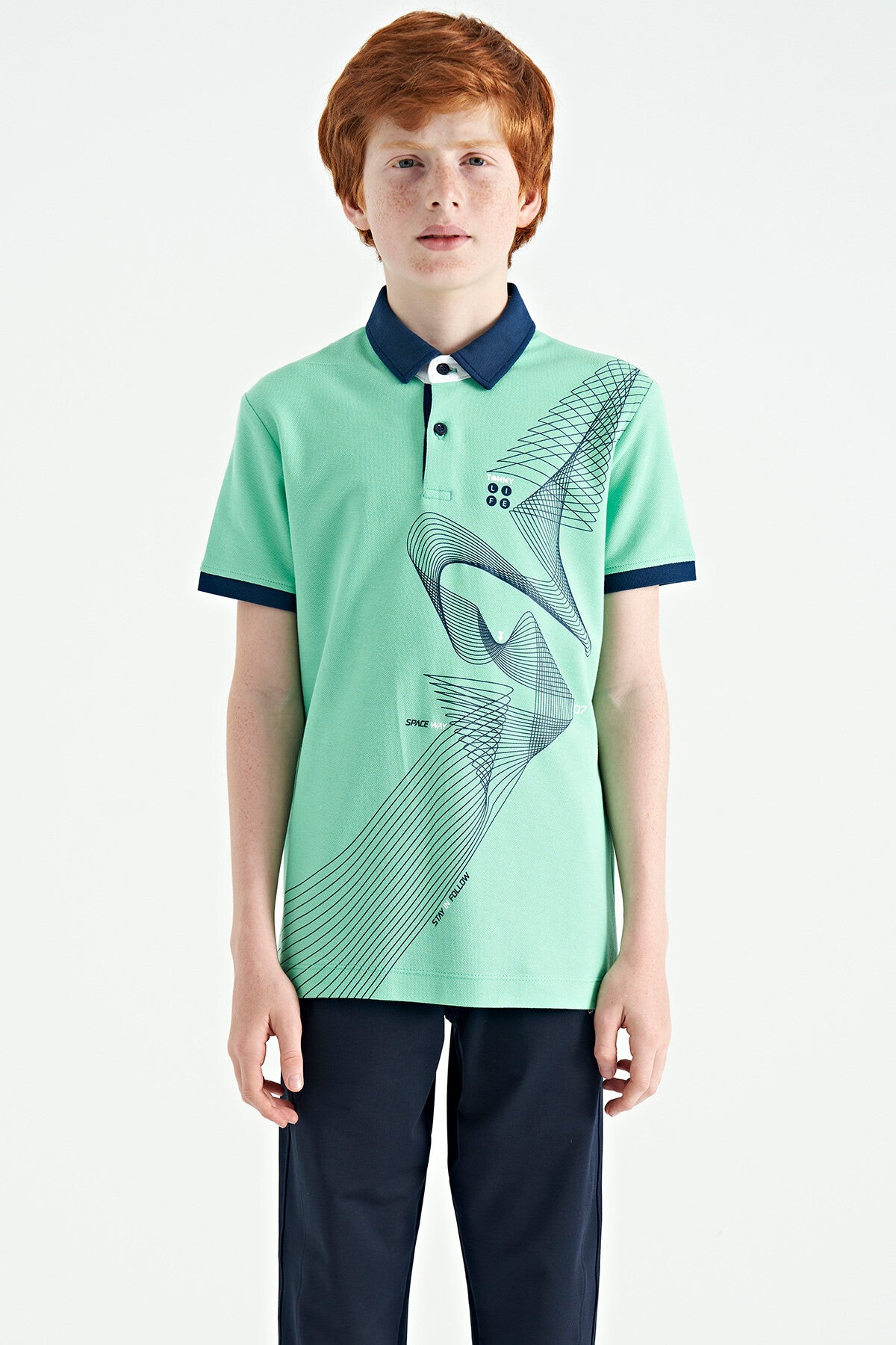 Print Detailed Standard Cut Polo Collar Boys' T-Shirt - 11164