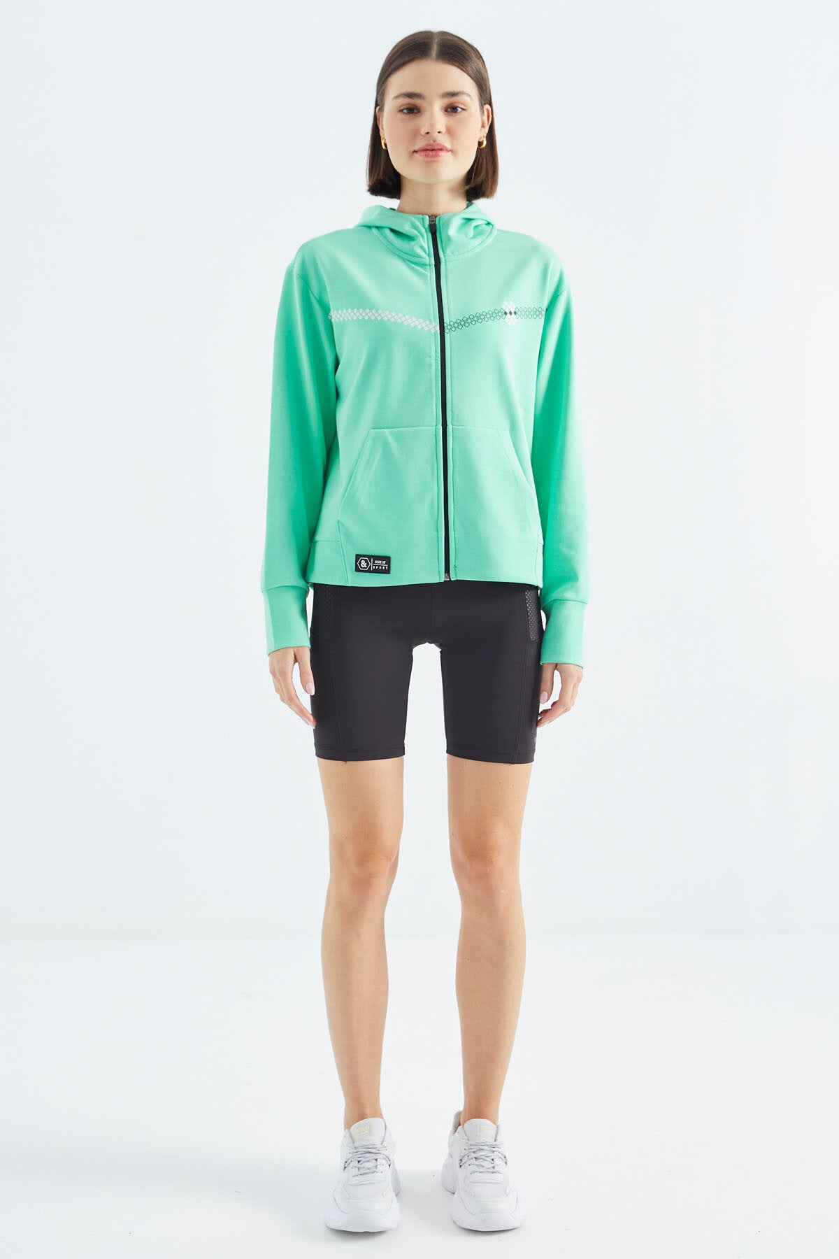 Forest Green Hooded Zipper Women's Sweatshirt - 97277