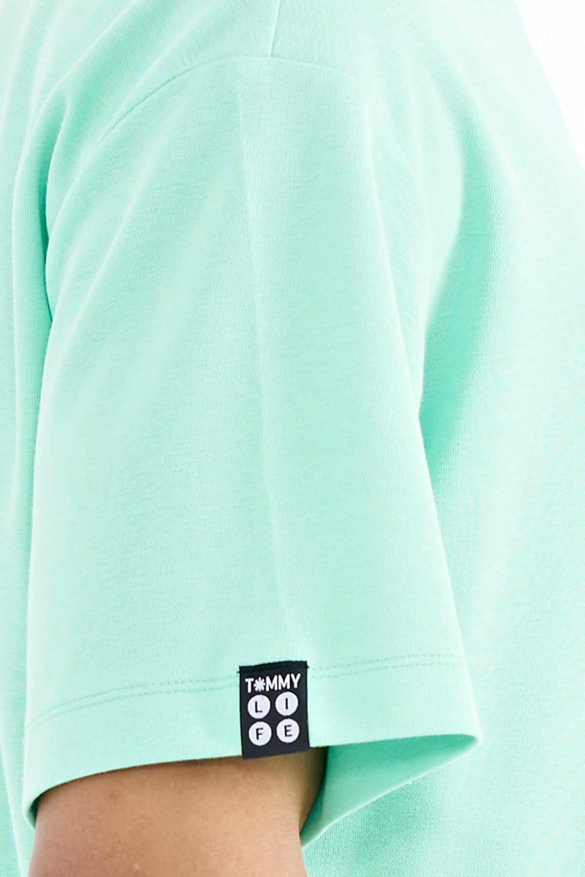 Olive Green Sleeve Embroidered Basic Oversize Men's T-Shirt - 88193