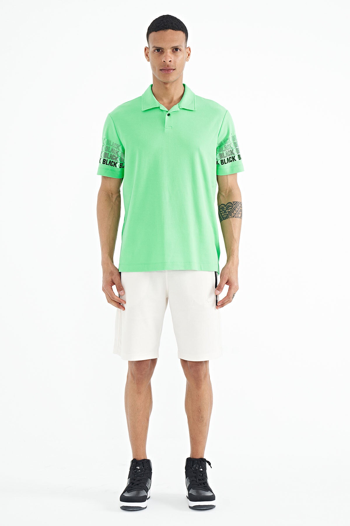 Forest Green Armband Detailed Polo Collar Standard Fit Men's T-shirt - 88240