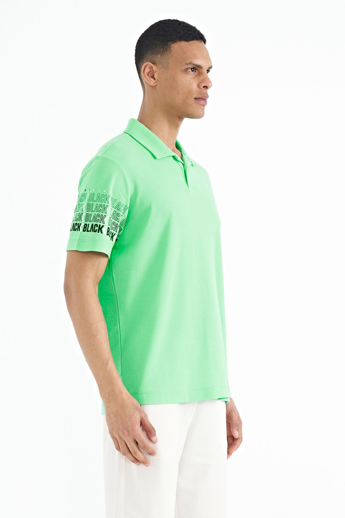 Forest Green Armband Detailed Polo Collar Standard Fit Men's T-shirt - 88240
