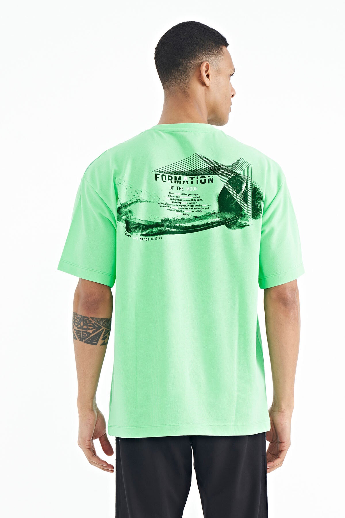 Forest Green Front & Back Printed O Collar Oversize Men's T-Shirt - 88224