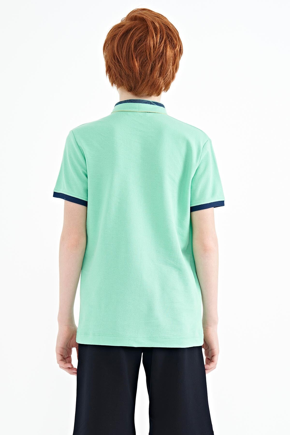 Olive Green Collar Color Block Print Detailed Standard Fit Boys' T-Shirt - 11111