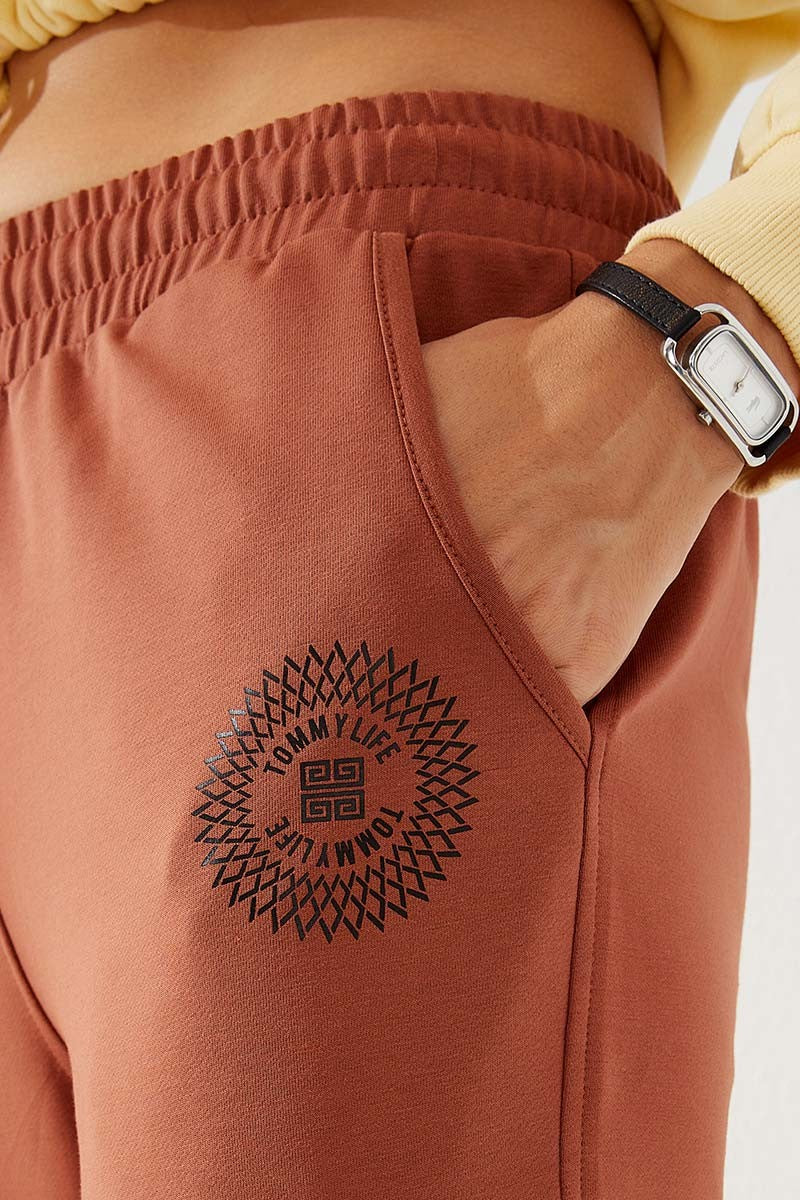 Cinnamon Striped Print Comfort Fit Elastic Cuff Women's Tracksuit Bottom - 94585