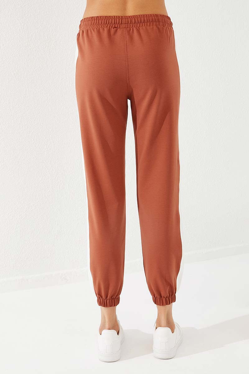 Cinnamon Two-Tone Striped Comfort Fit Elastic Cuff Women's Tracksuit Bottom - 94582