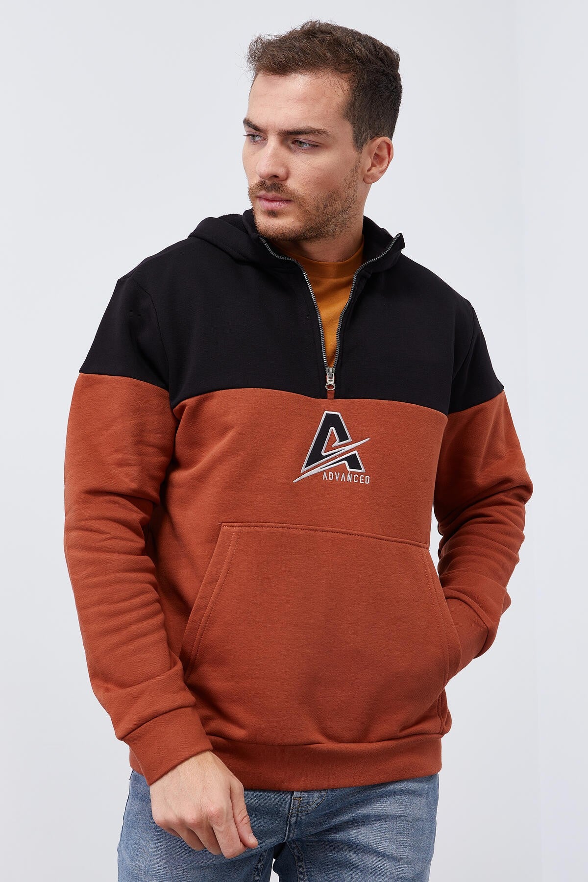 Cinnamon Men's Half-Zip Standard Fit Hooded Sweatshirt - 88033