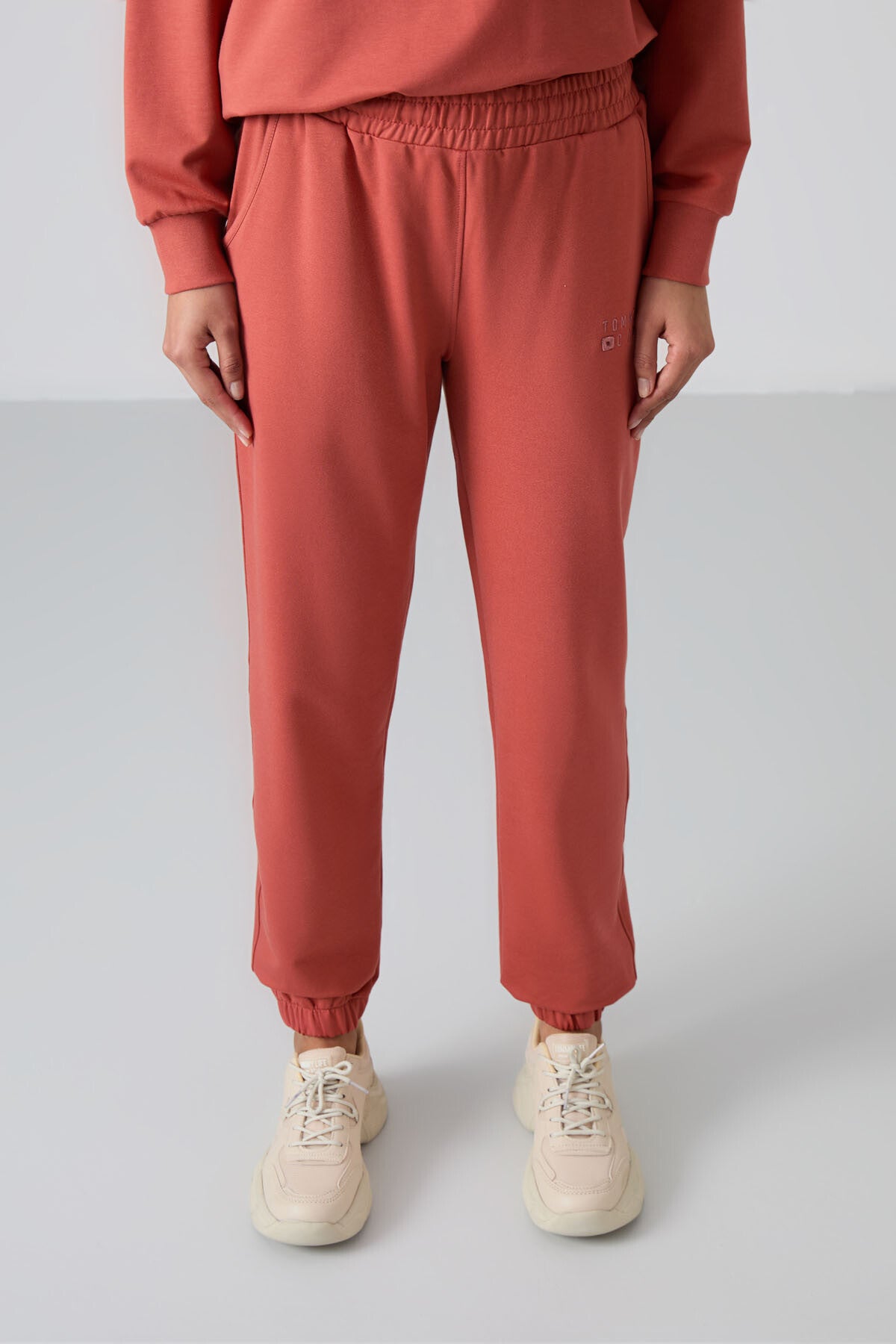 Cinnamon Basic Cotton O Neck Oversize Elastic Cuffed Women's Tracksuit Set - 95287