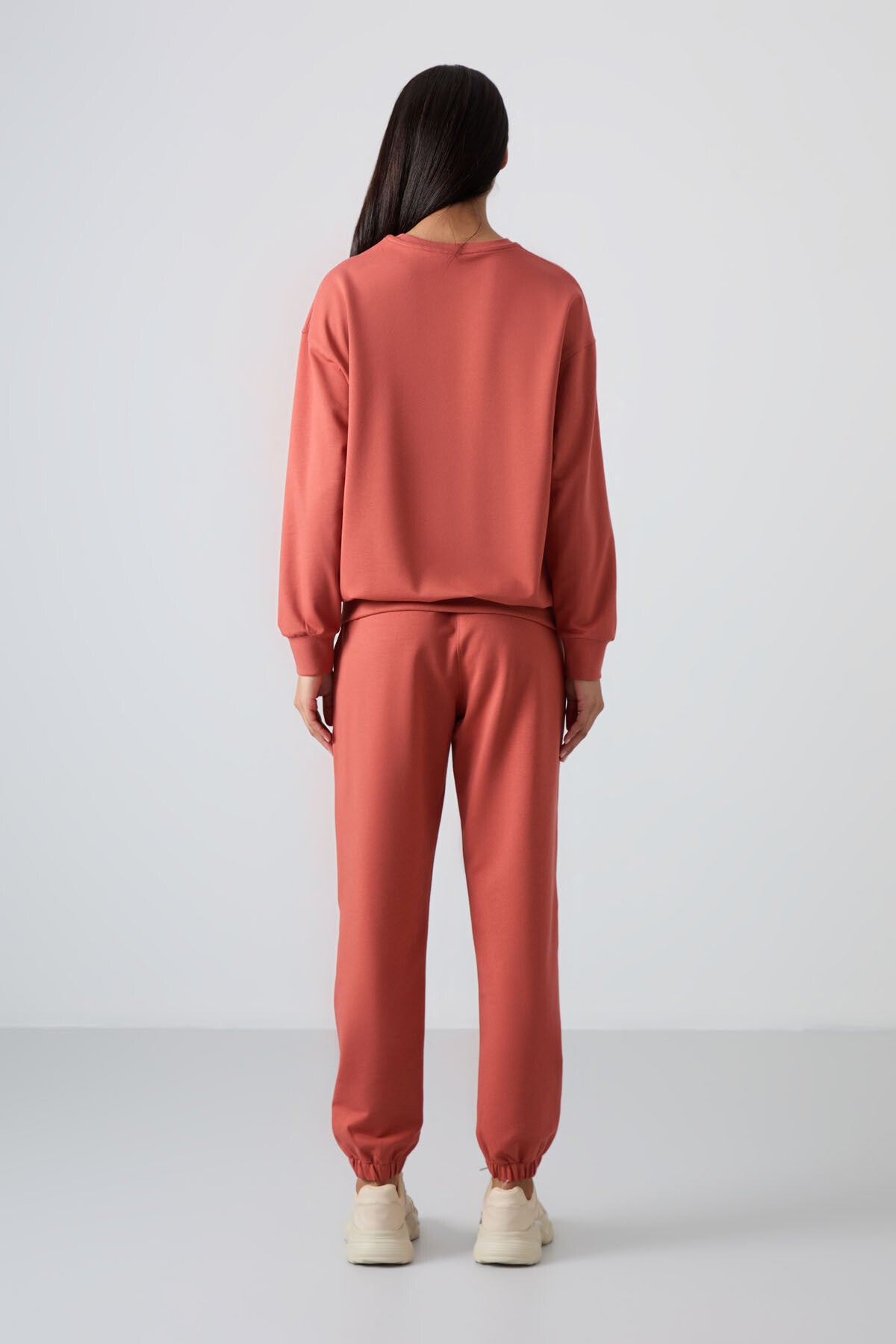 Cinnamon Basic Cotton O Neck Oversize Elastic Cuffed Women's Tracksuit Set - 95287