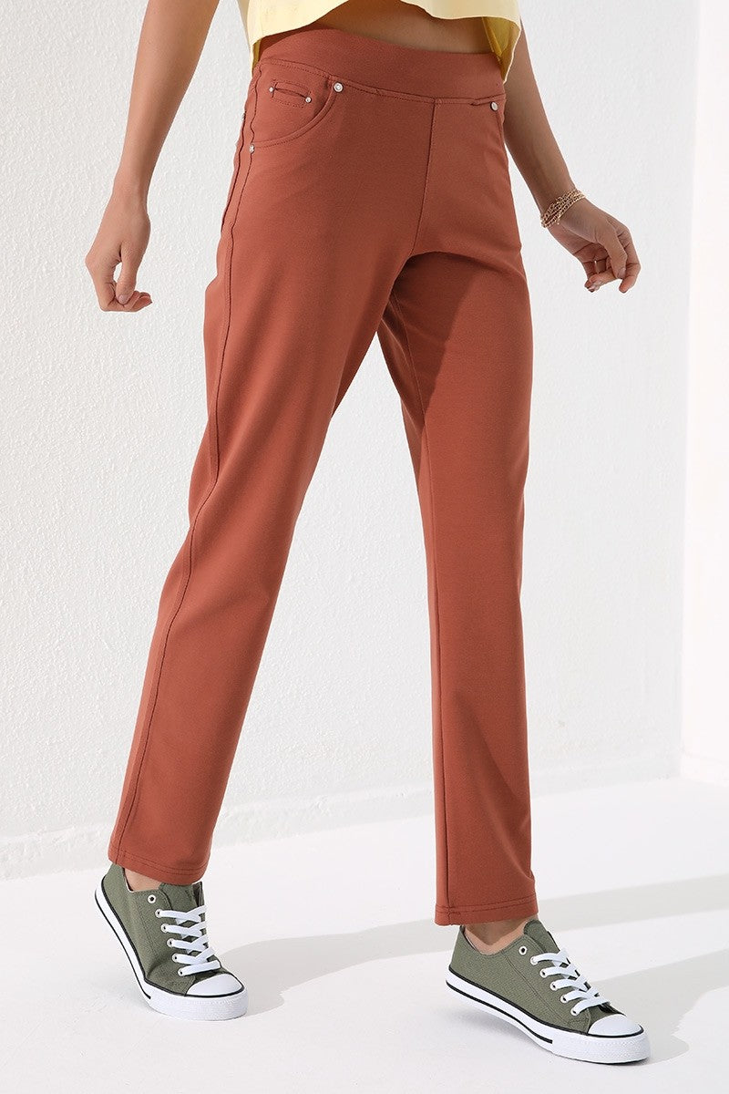 Cinnamon Stone Detailed Pocketed Comfort Fit Classic Cuff Women's Tracksuit Bottom - 94007