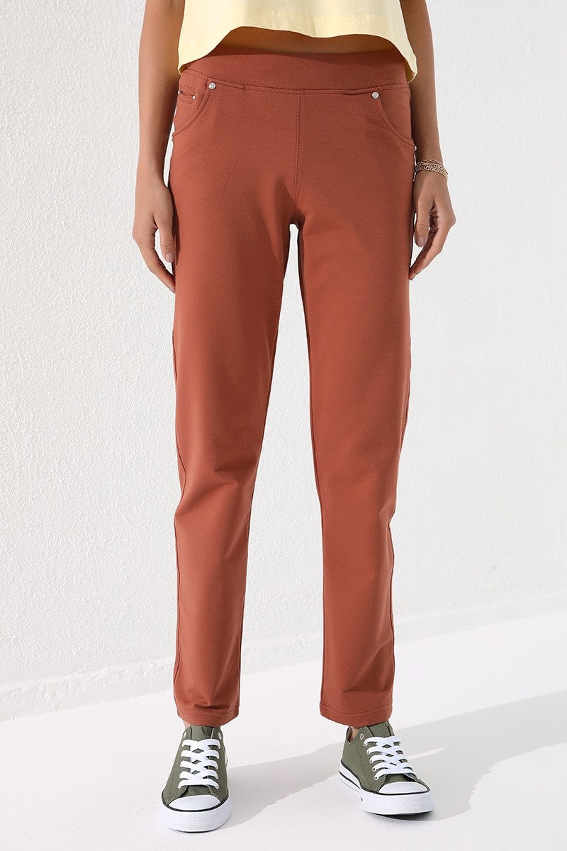 Cinnamon Stone Detailed Pocketed Comfort Fit Classic Cuff Women's Tracksuit Bottom - 94007