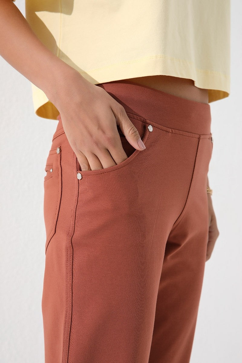 Cinnamon Stone Detailed Pocketed Comfort Fit Classic Cuff Women's Tracksuit Bottom - 94007