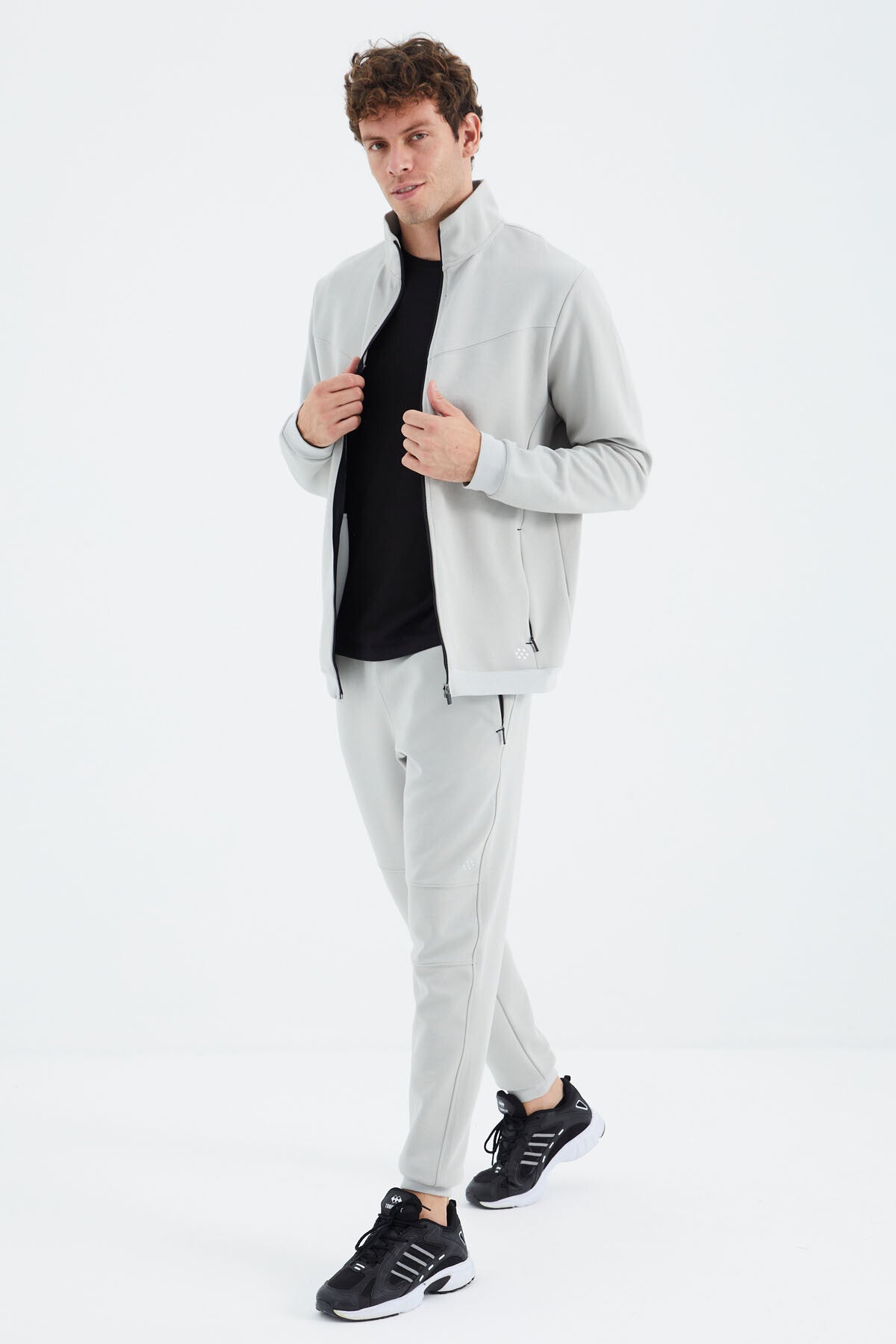 Stone Collar Hidden Pocket Detailed Relax Fit Men's Tracksuit Set - 85220