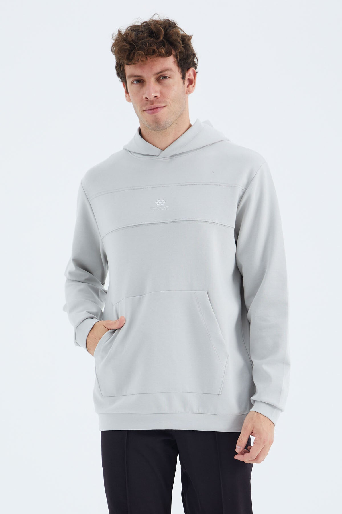 Stone Hooded Front Seam Detailed Relax Fit Men's Sweatshirt - 88277