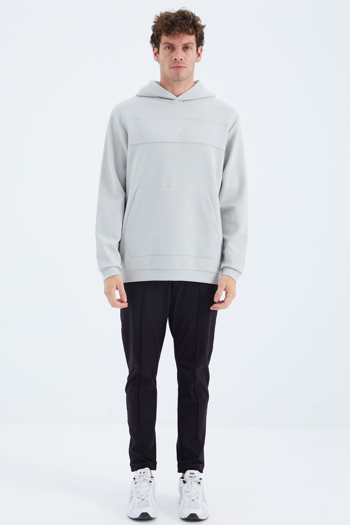 Stone Hooded Front Seam Detailed Relax Fit Men's Sweatshirt - 88277