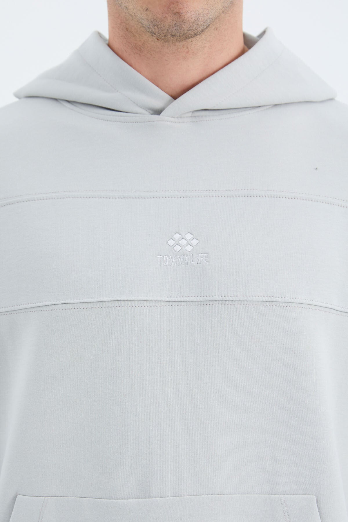 Stone Hooded Front Seam Detailed Relax Fit Men's Sweatshirt - 88277