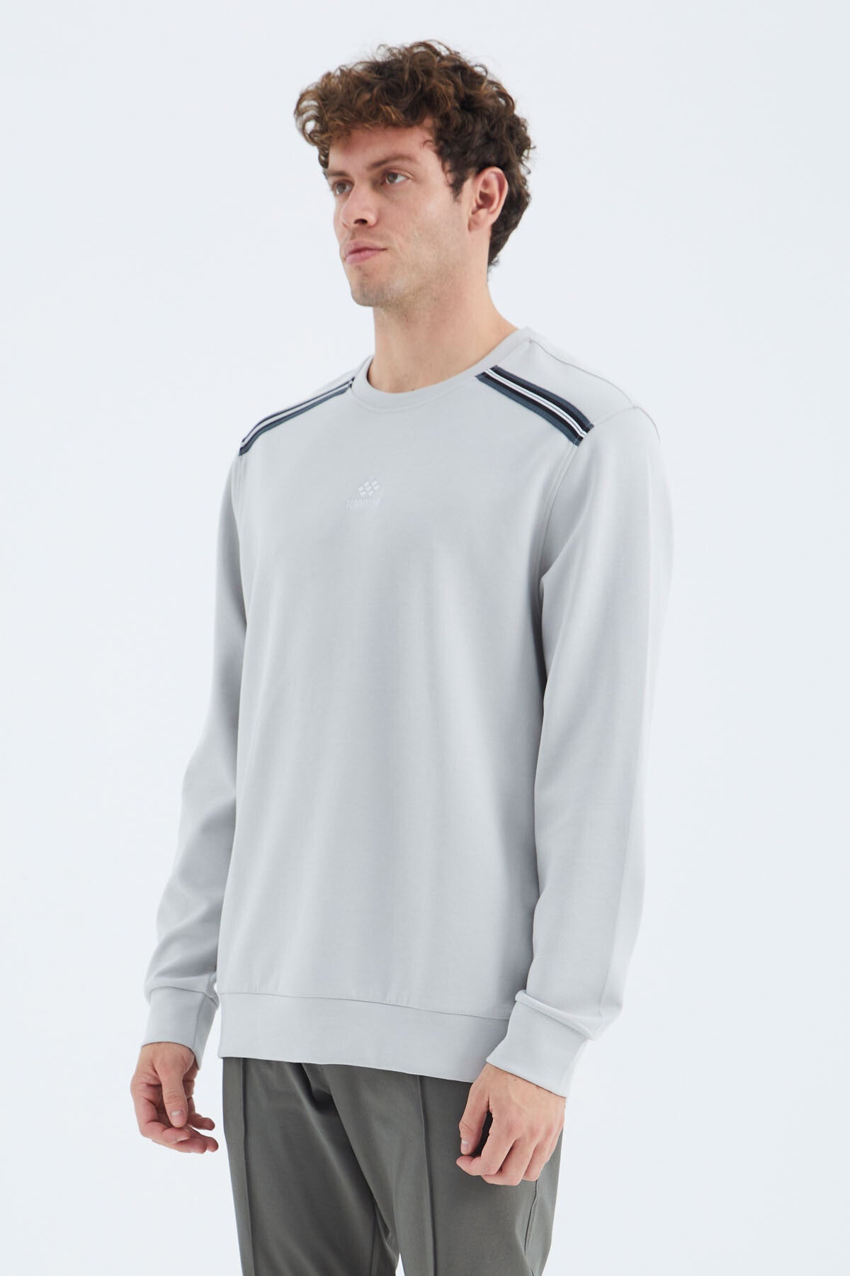 Stone O Collar Shoulder Strip Detailed Relax Fit Men's Sweatshirt - 88279