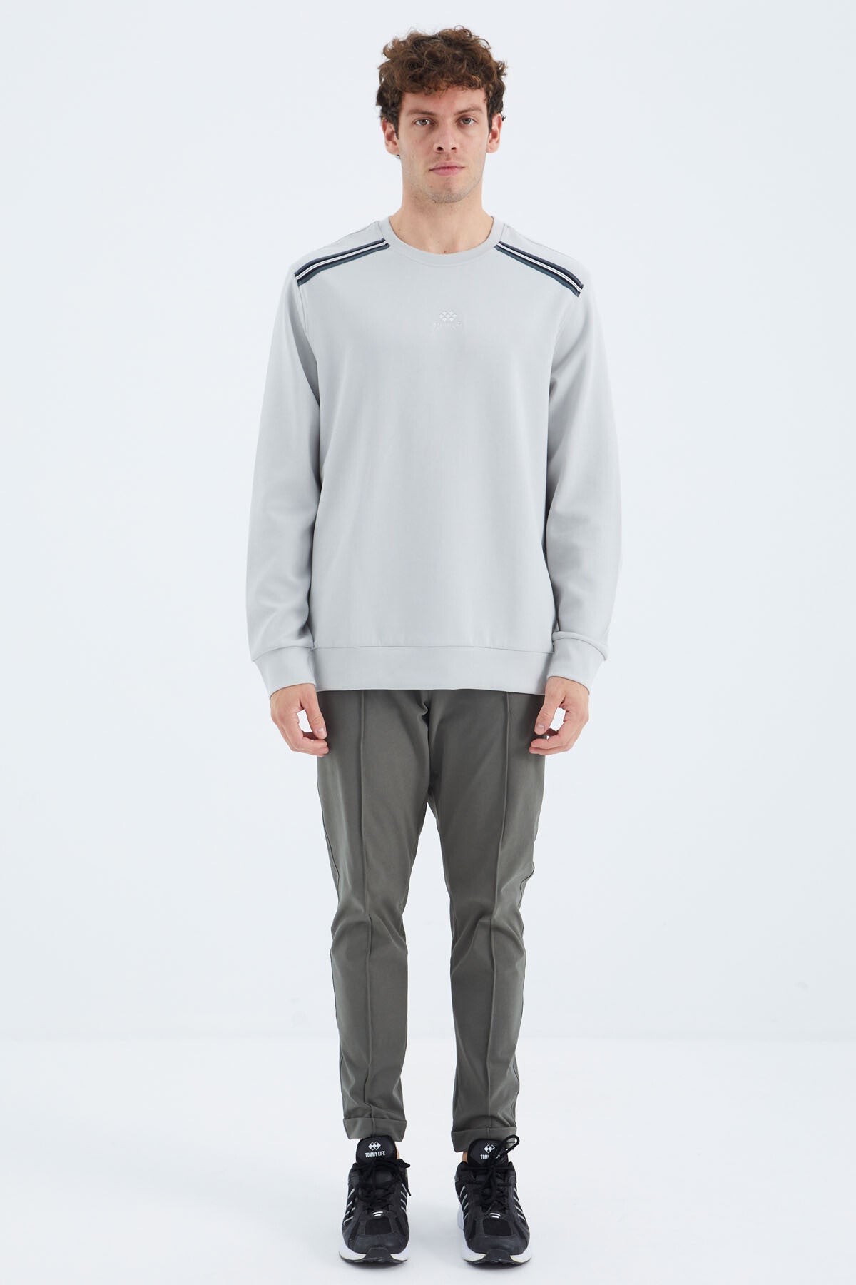 Stone O Collar Shoulder Strip Detailed Relax Fit Men's Sweatshirt - 88279