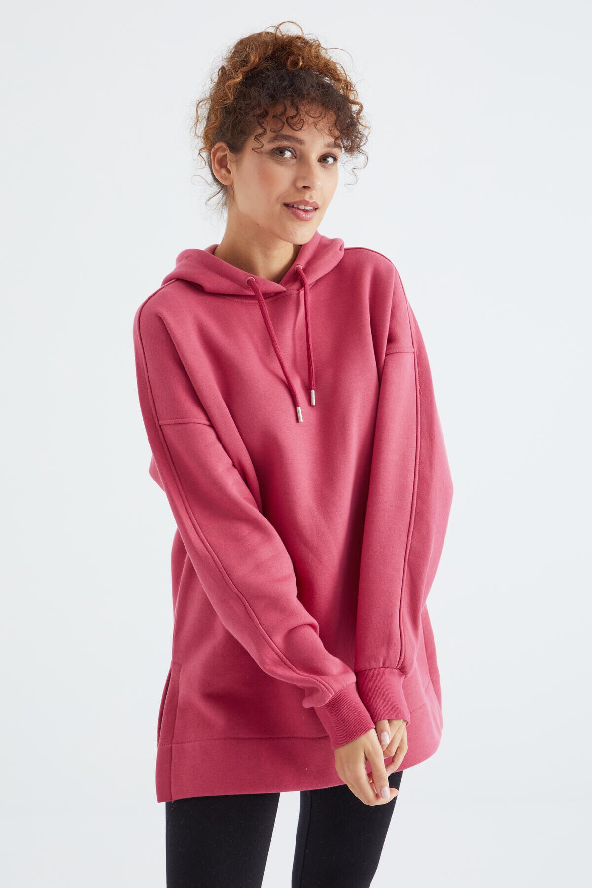 Wild Rose Raglan Sleeve Basic Hooded Oversize Sweatshirt Sweatshirt Tunic - 97242
