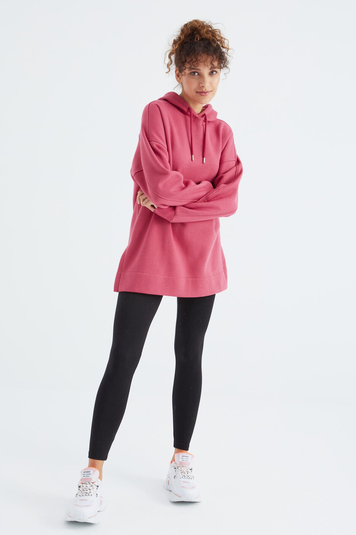 Wild Rose Raglan Sleeve Basic Hooded Oversize Sweatshirt Sweatshirt Tunic - 97242